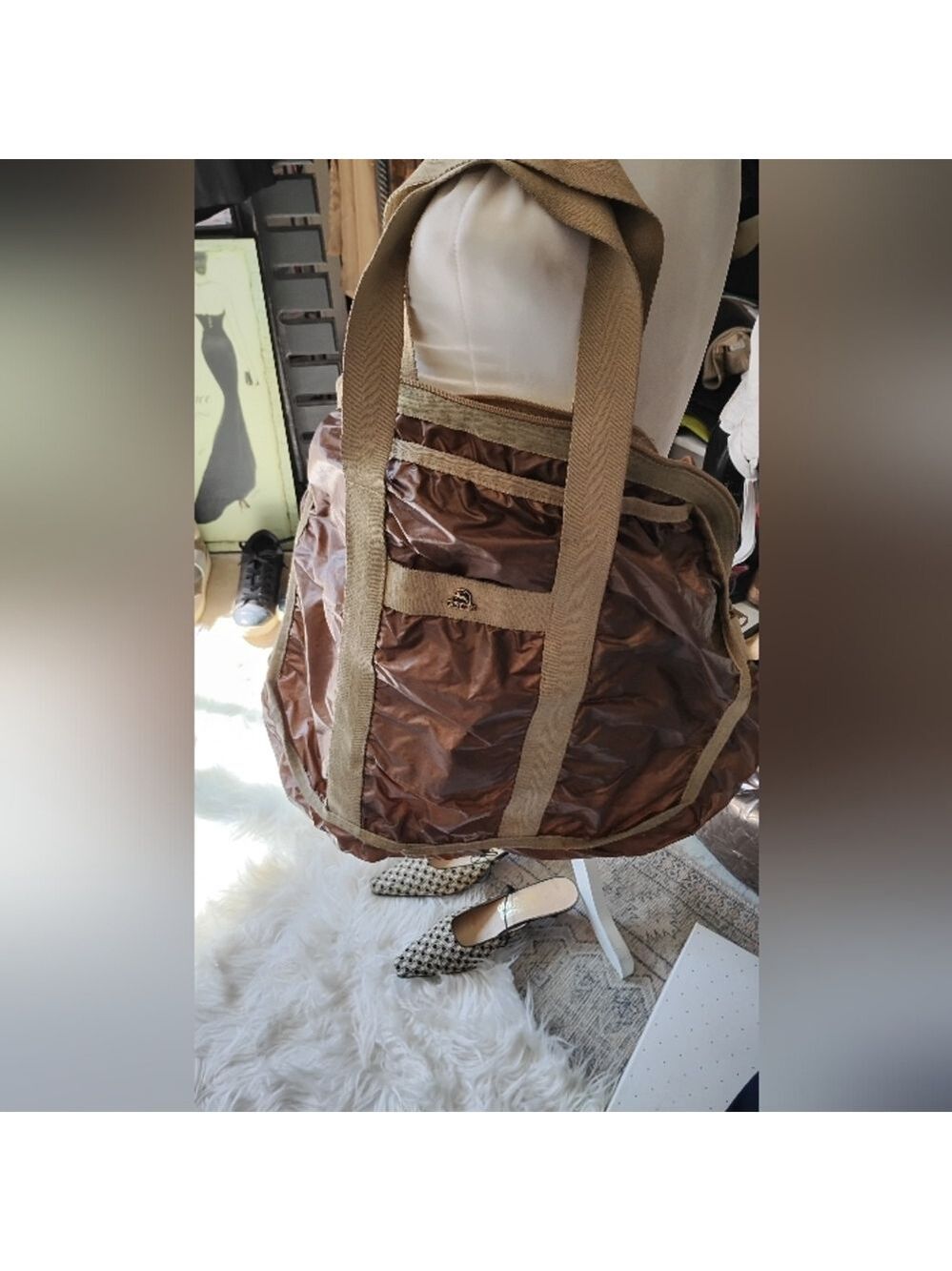 Artel Large Bronze Brown Travel Bag with Beige Straps